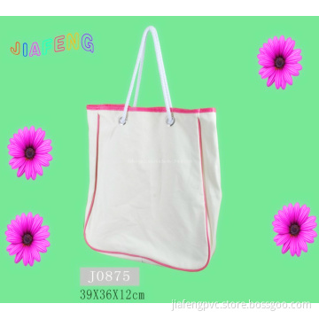 Purple Piping Nylon Tote Bag With Drawstring Handle